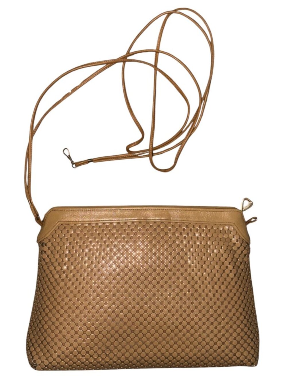 VTG Whiting & Davis Mesh Handbag Beige Metal Chainmail 3-way Bag 80s USA Clutch - Picture 7 of 12